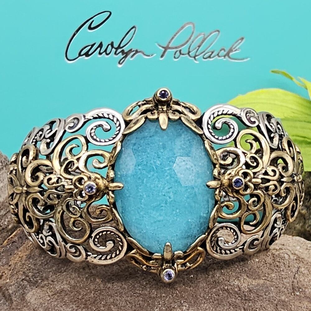 Carolyn Pollack 925 Silver Brass Blue Quartzite Doublet /Tanzanite 6.5" Cuff 60g